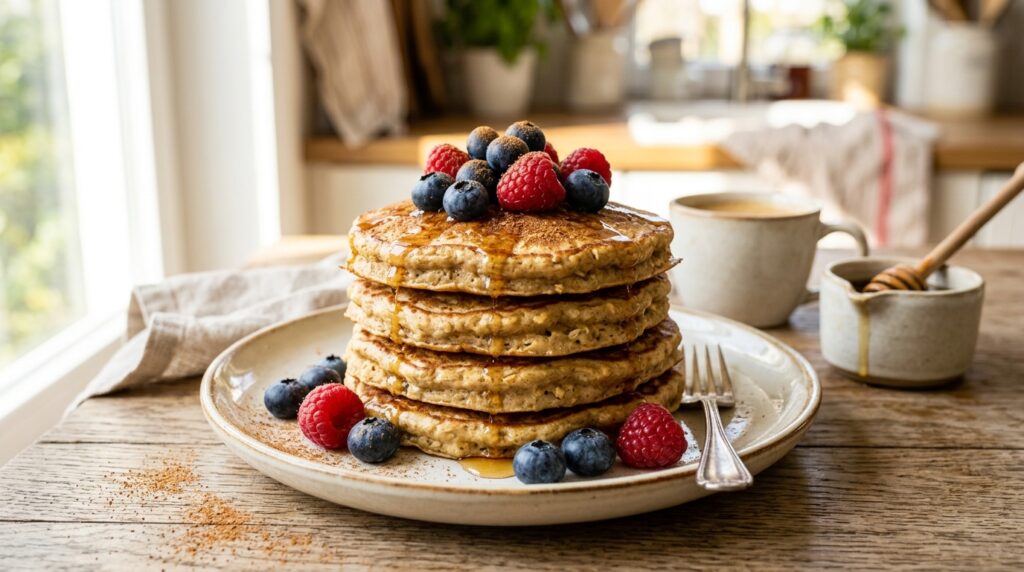 Tortitas Esponjosas de Avena y Plátano con Frutos Rojos