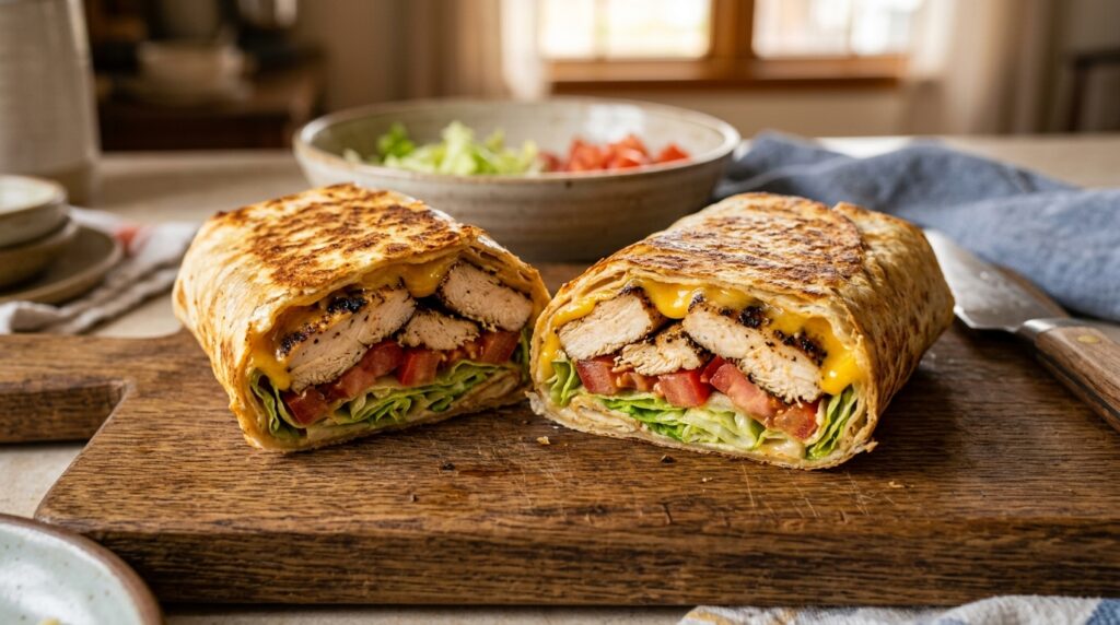Wrap Crujiente de Pollo, Cheddar y Vegetales en Lavash